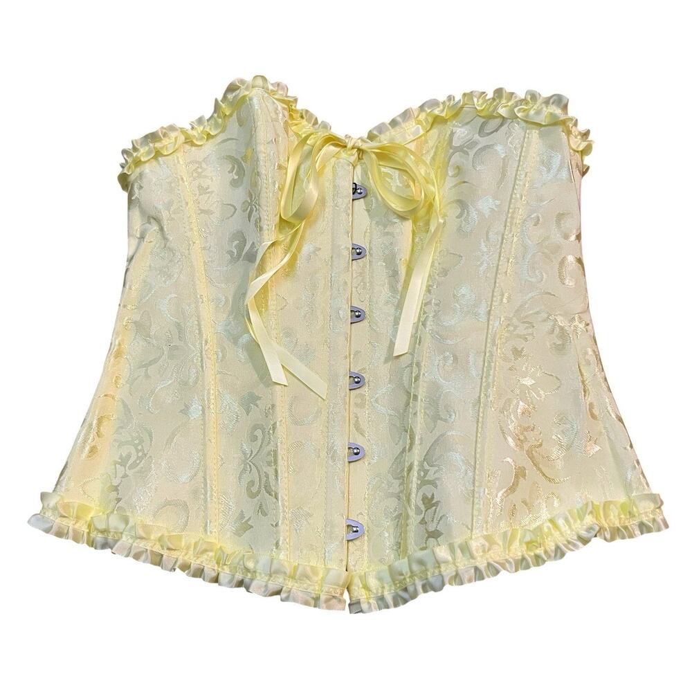 Strapless Jacquard Corset Top Small Yellow Regencycore Coquette Festival Lace Up